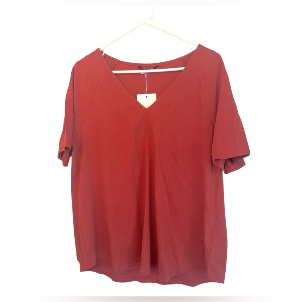 BloomChic Rust Colored Top & Striped Ruffle Trim Shorts PJ Set - Picture 3 of 7